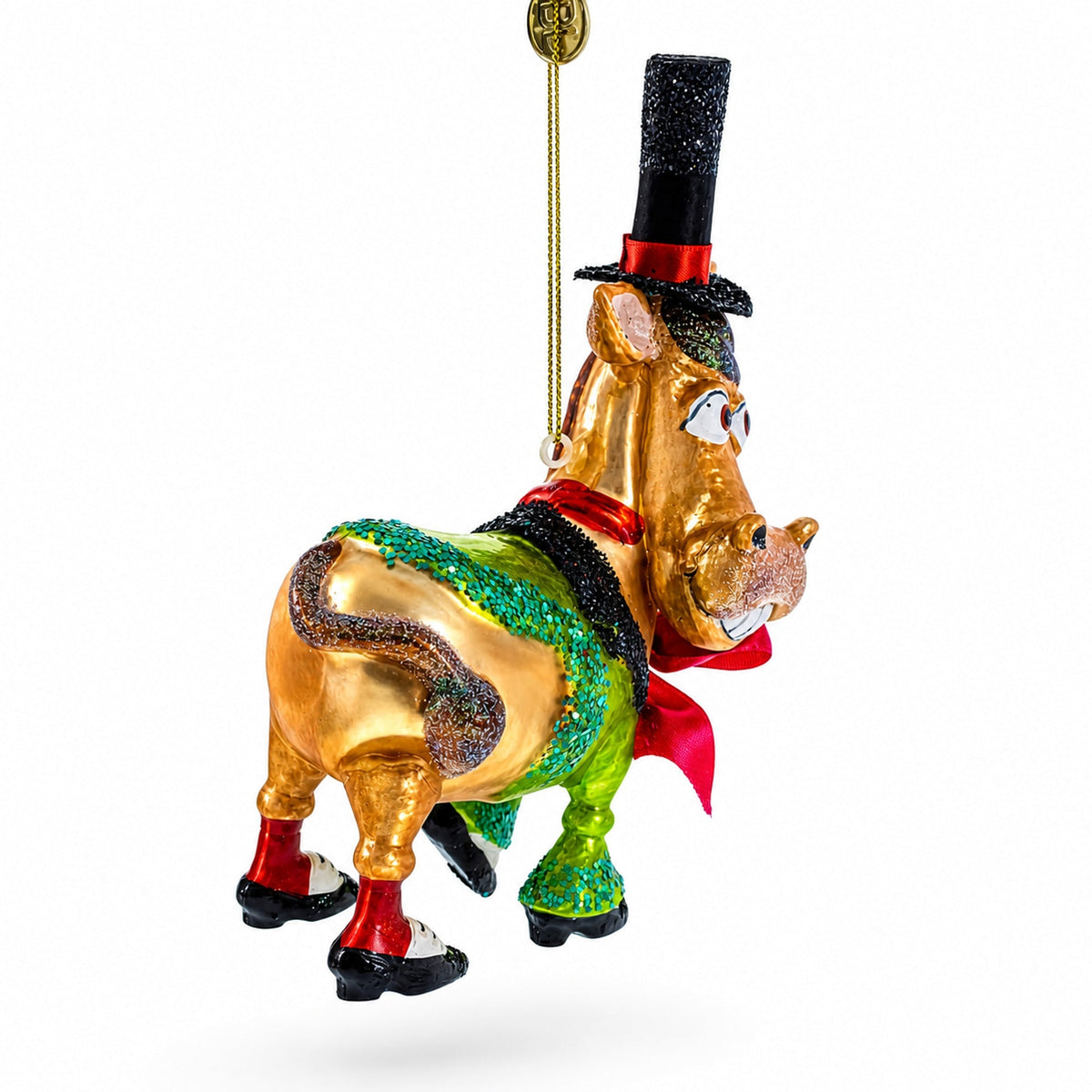 Donkey in Whimsical Costume Glass Christmas Ornament