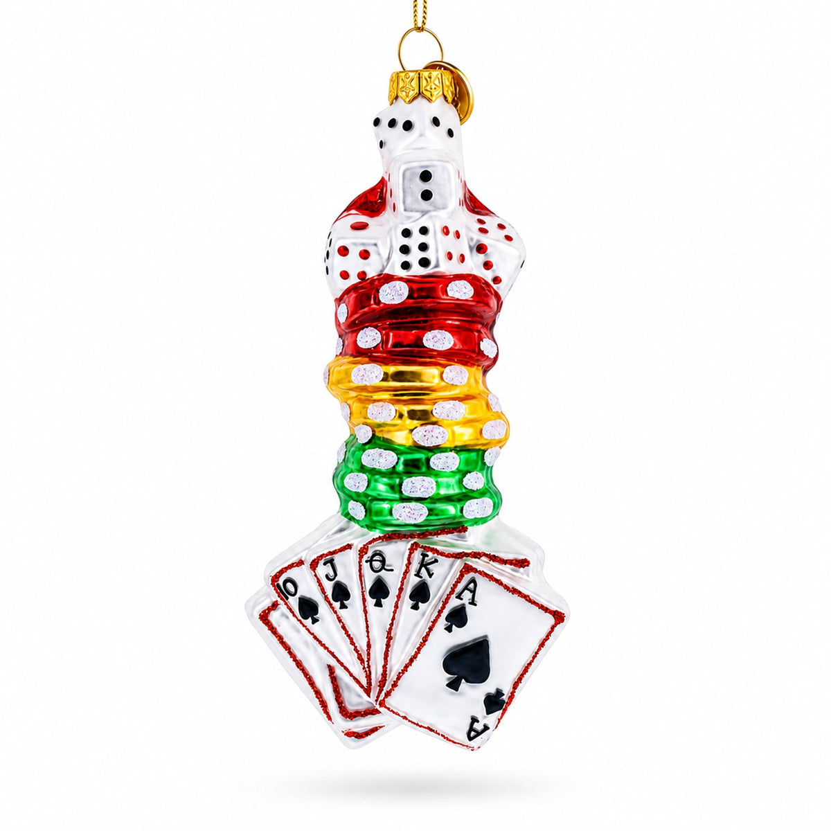 Casino Poker Chips and Cards Glass Christmas Ornament