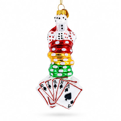 Casino Poker Chips and Cards Glass Christmas Ornament