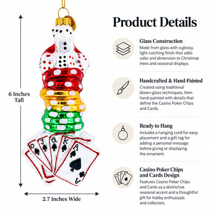Casino Poker Chips and Cards Glass Christmas Ornament