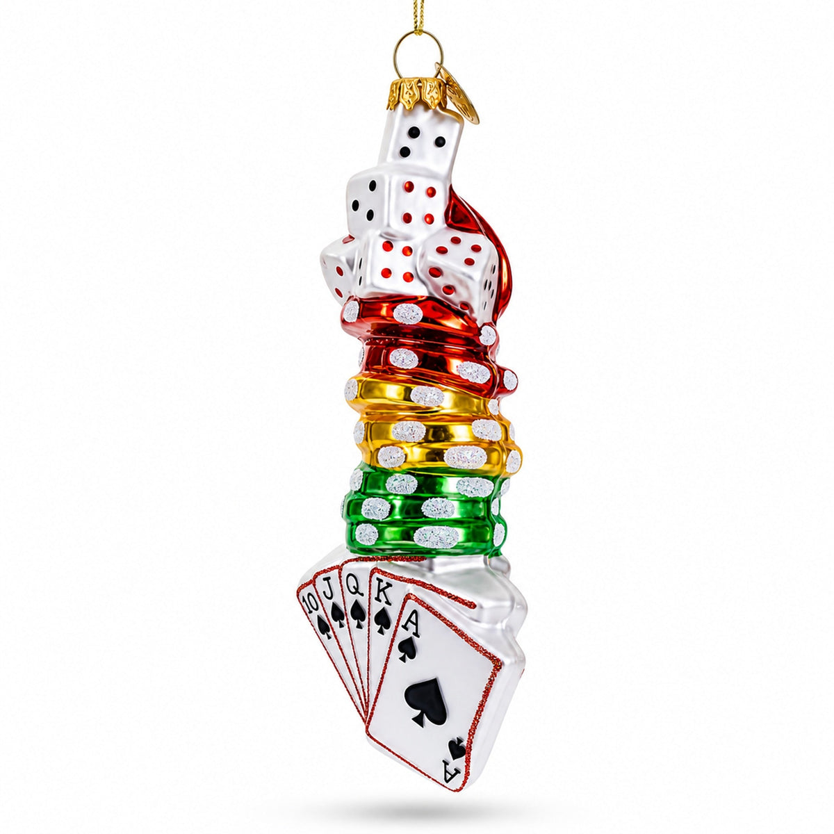 Casino Poker Chips and Cards Glass Christmas Ornament