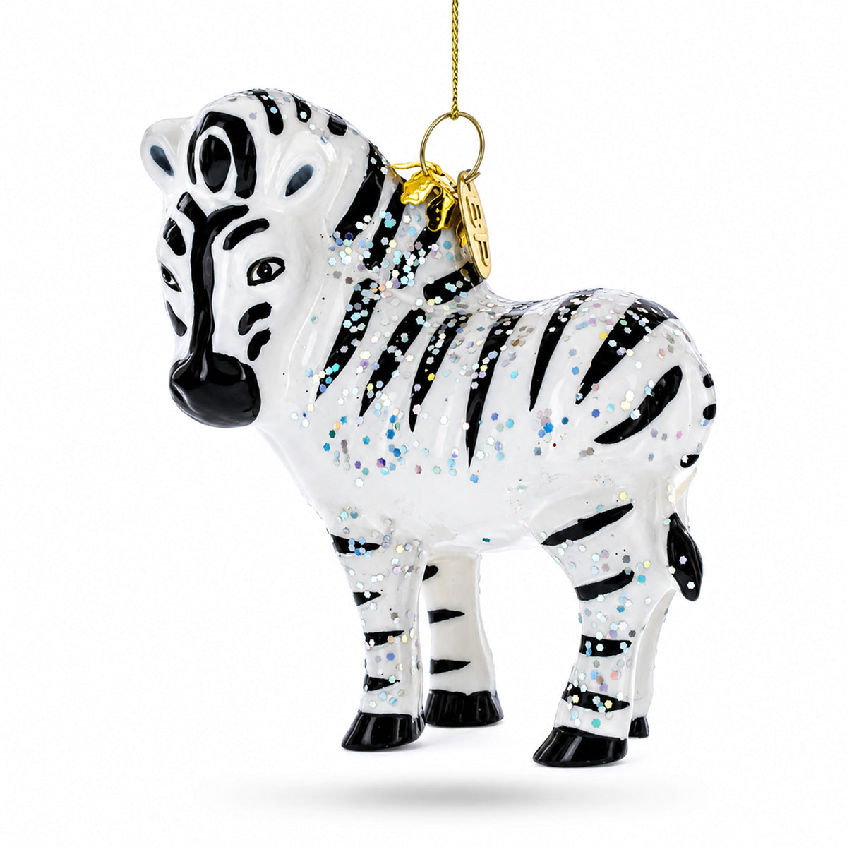 Glittered Zebra Glass Christmas Ornament