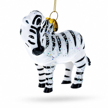 Glittered Zebra Glass Christmas Ornament