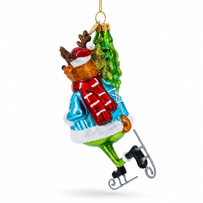 Fox Ice Skating Glass Christmas Ornament