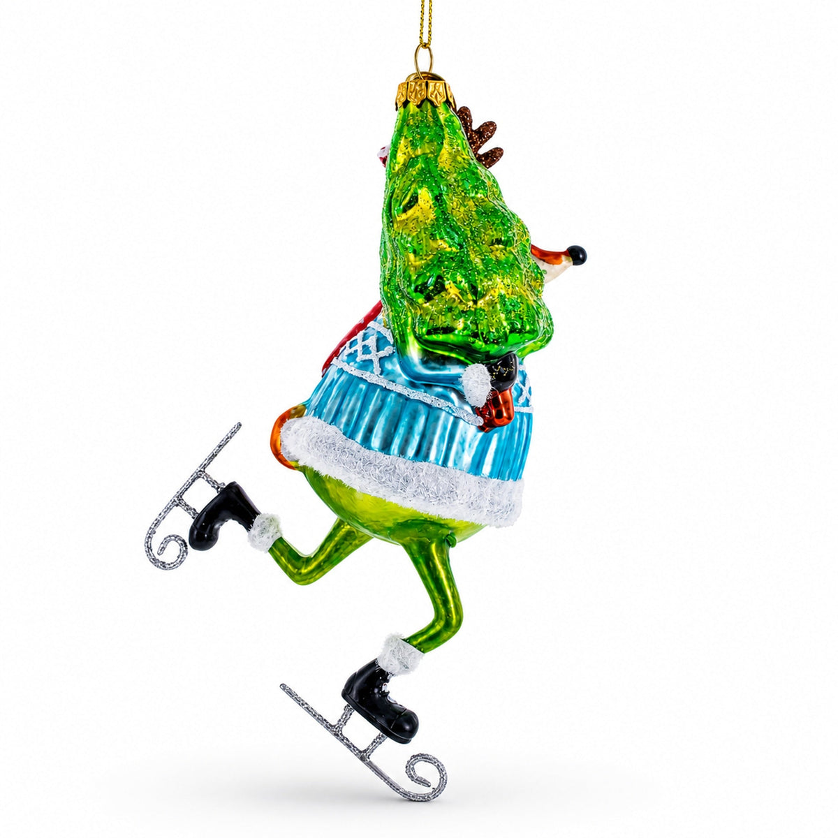 Fox Ice Skating Glass Christmas Ornament