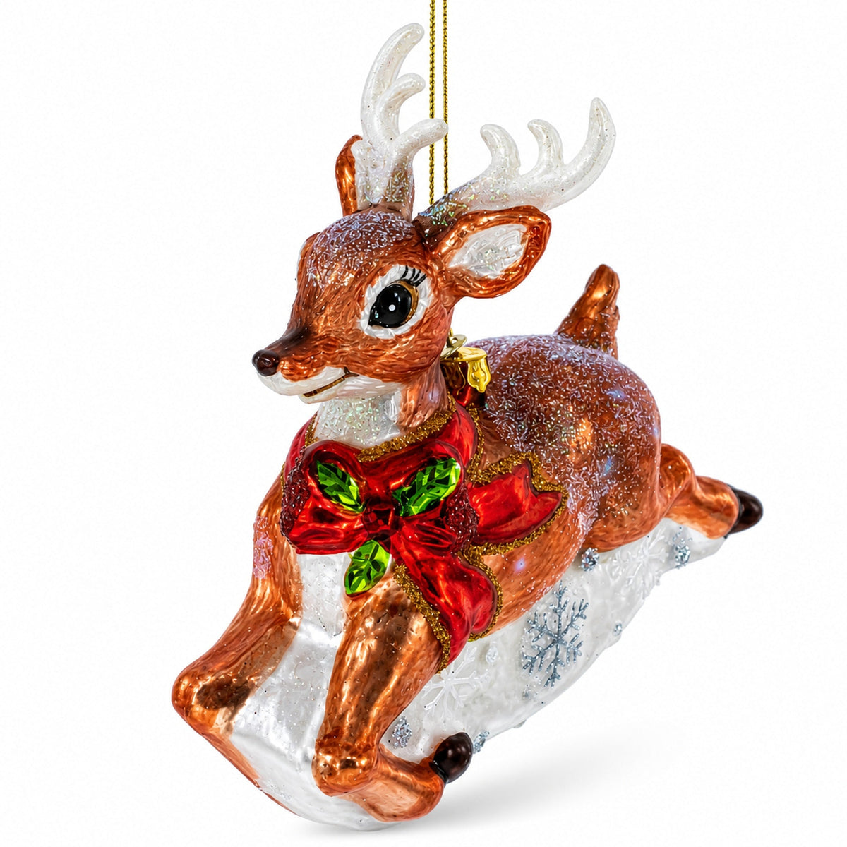 Baby Deer Running Glass Christmas Ornament