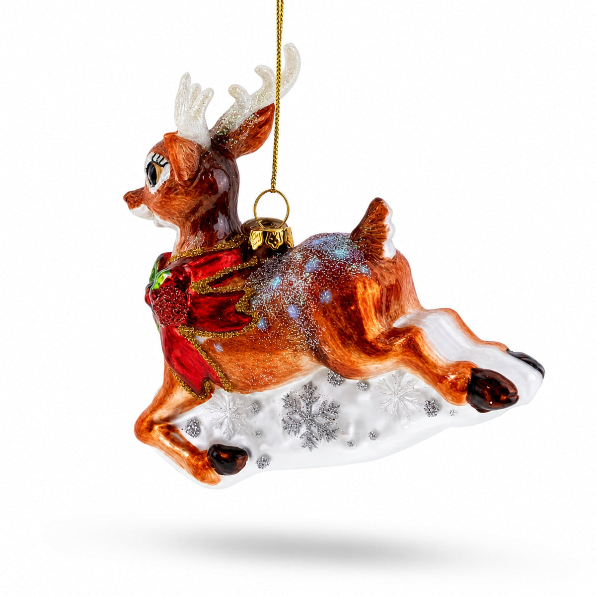 Baby Deer Running Glass Christmas Ornament