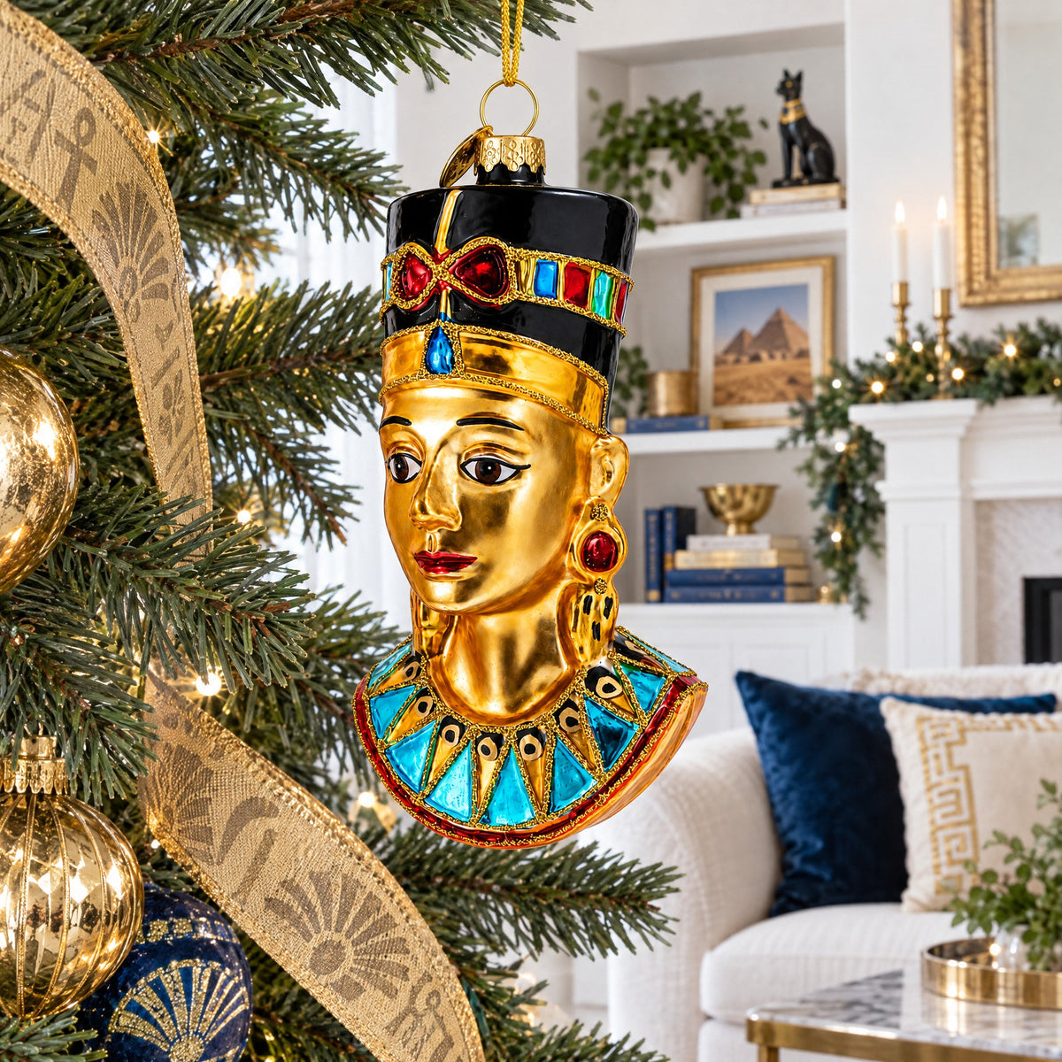 Egyptian Queen Nefertiti Glass Christmas Ornament