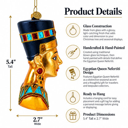 Egyptian Queen Nefertiti Glass Christmas Ornament