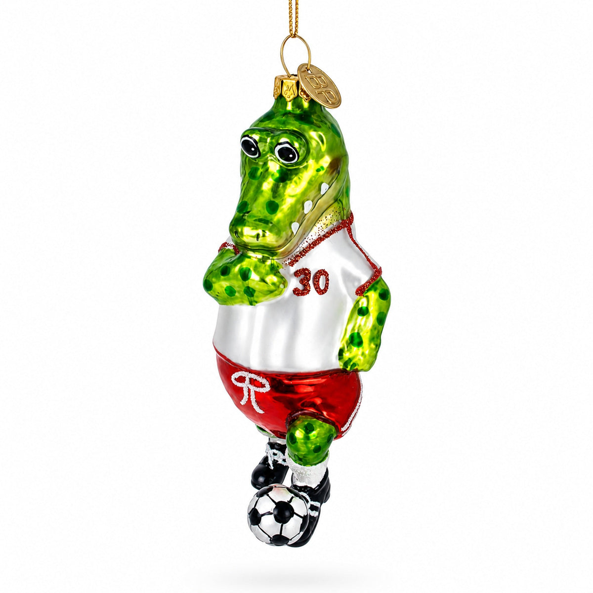 Crocodile Soccer Player Glass Christmas Ornament