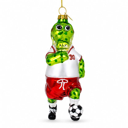 Crocodile Soccer Player Glass Christmas Ornament
