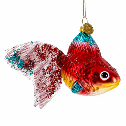 Glittered Goldfish Glass Christmas Ornament