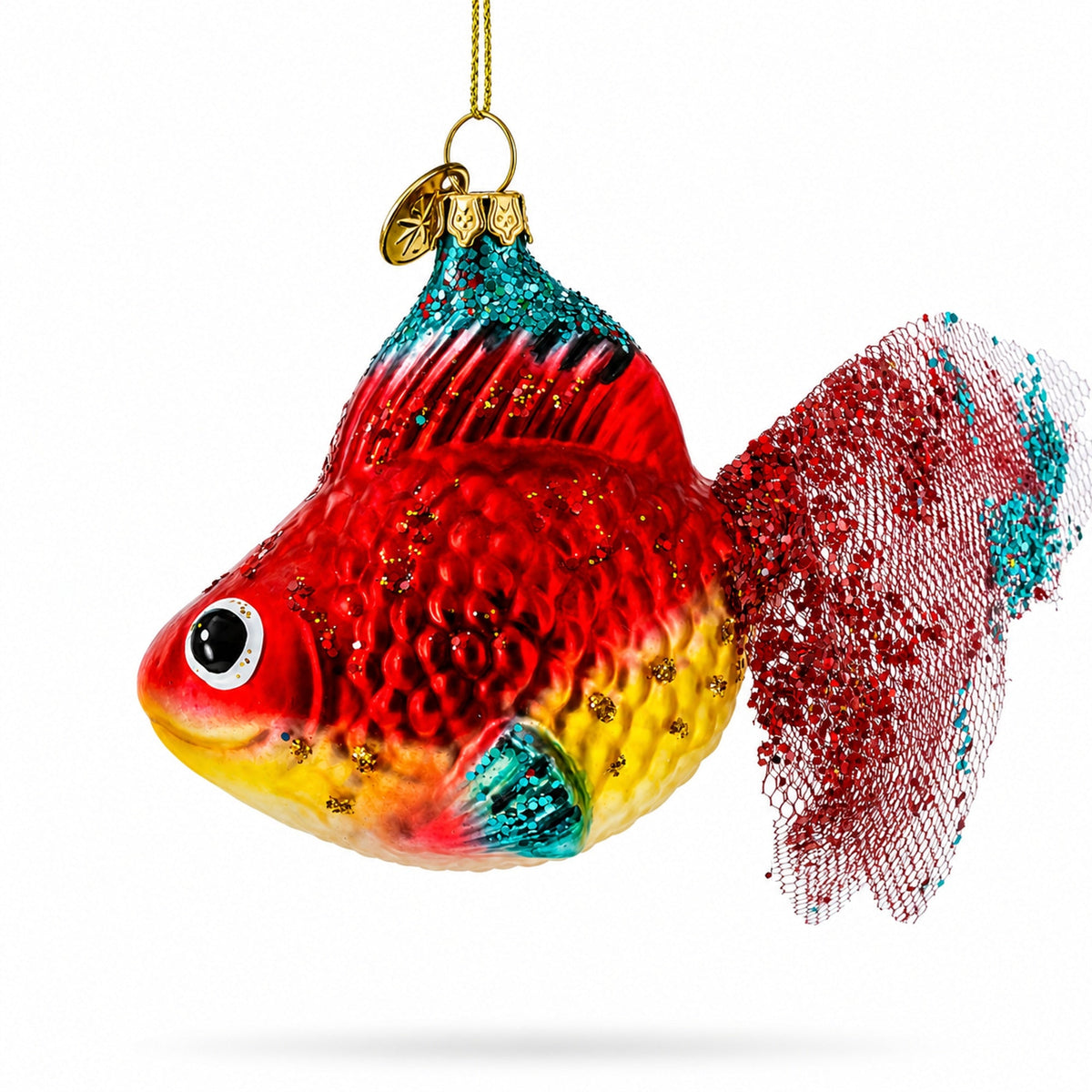 Glittered Goldfish Glass Christmas Ornament