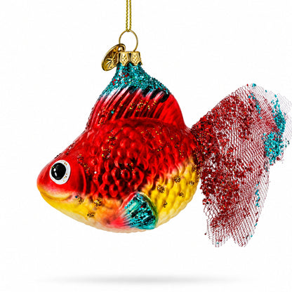 Glittered Goldfish Glass Christmas Ornament