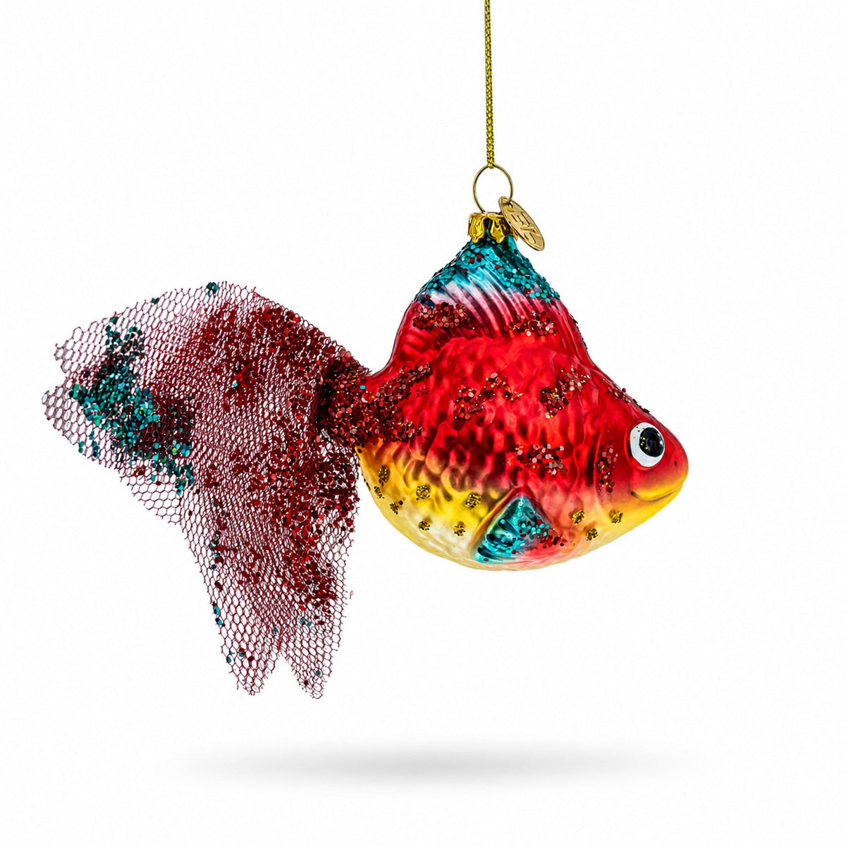 Glittered Goldfish Glass Christmas Ornament