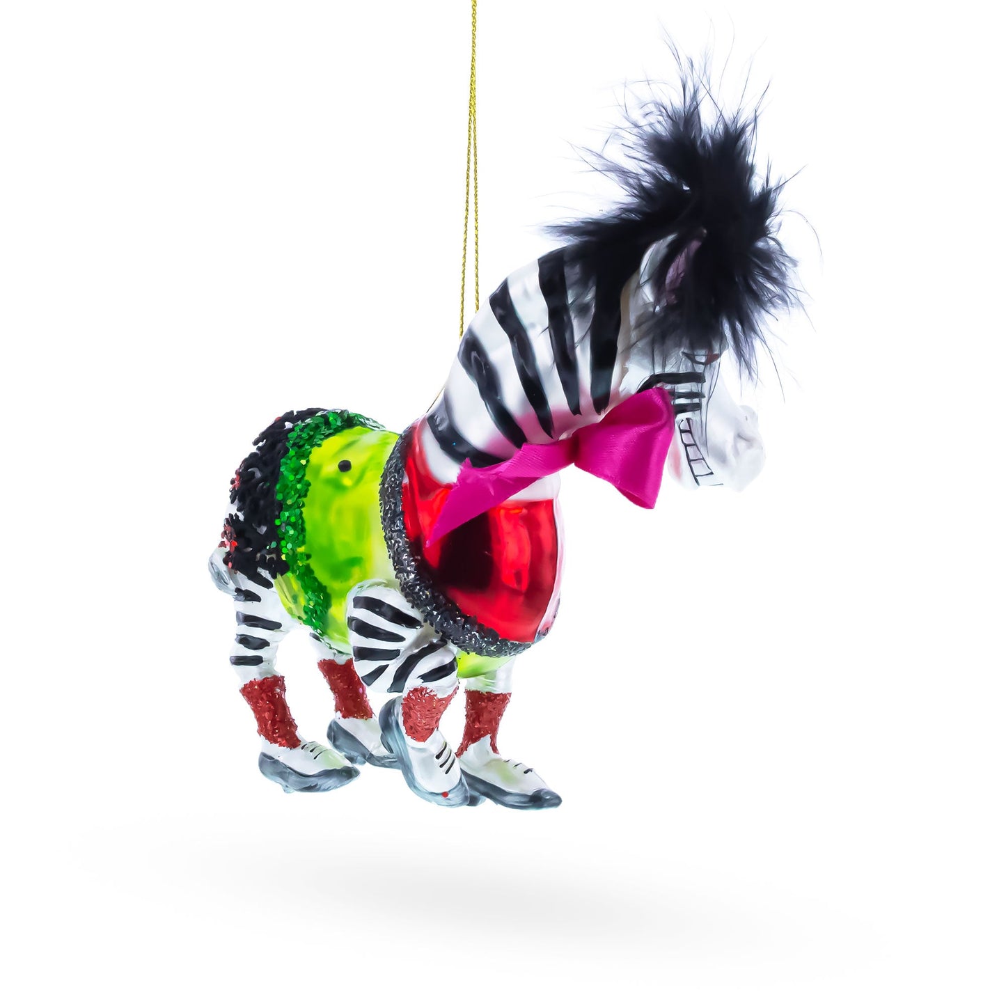 Zebra in Costume Glass Christmas Ornament
