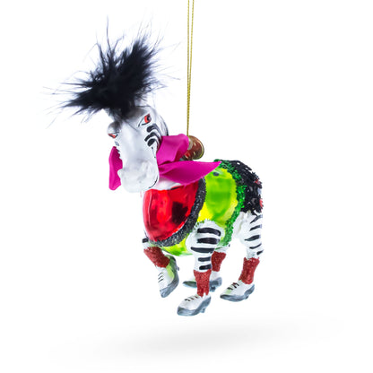 Zebra in Costume Glass Christmas Ornament