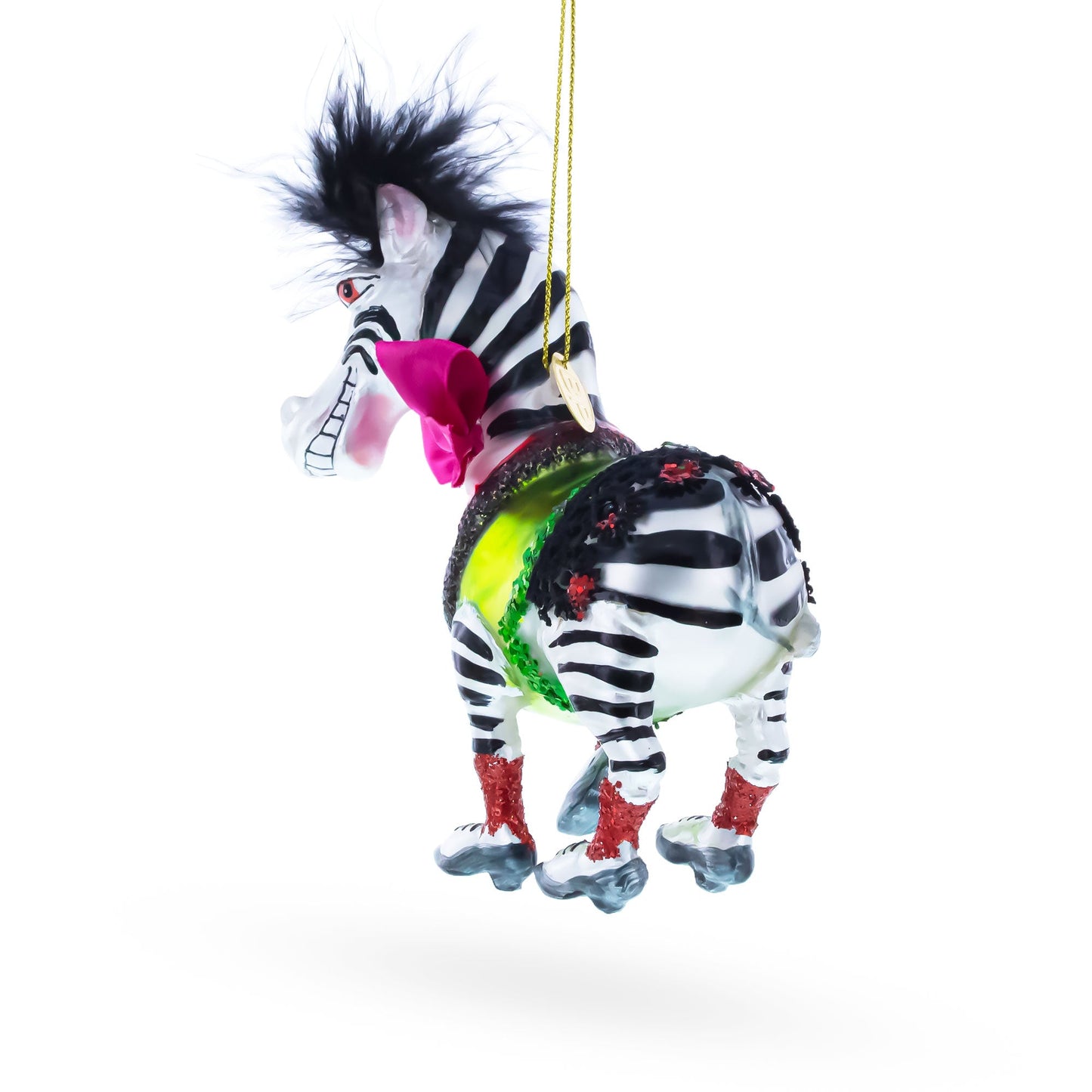 Zebra in Costume Glass Christmas Ornament
