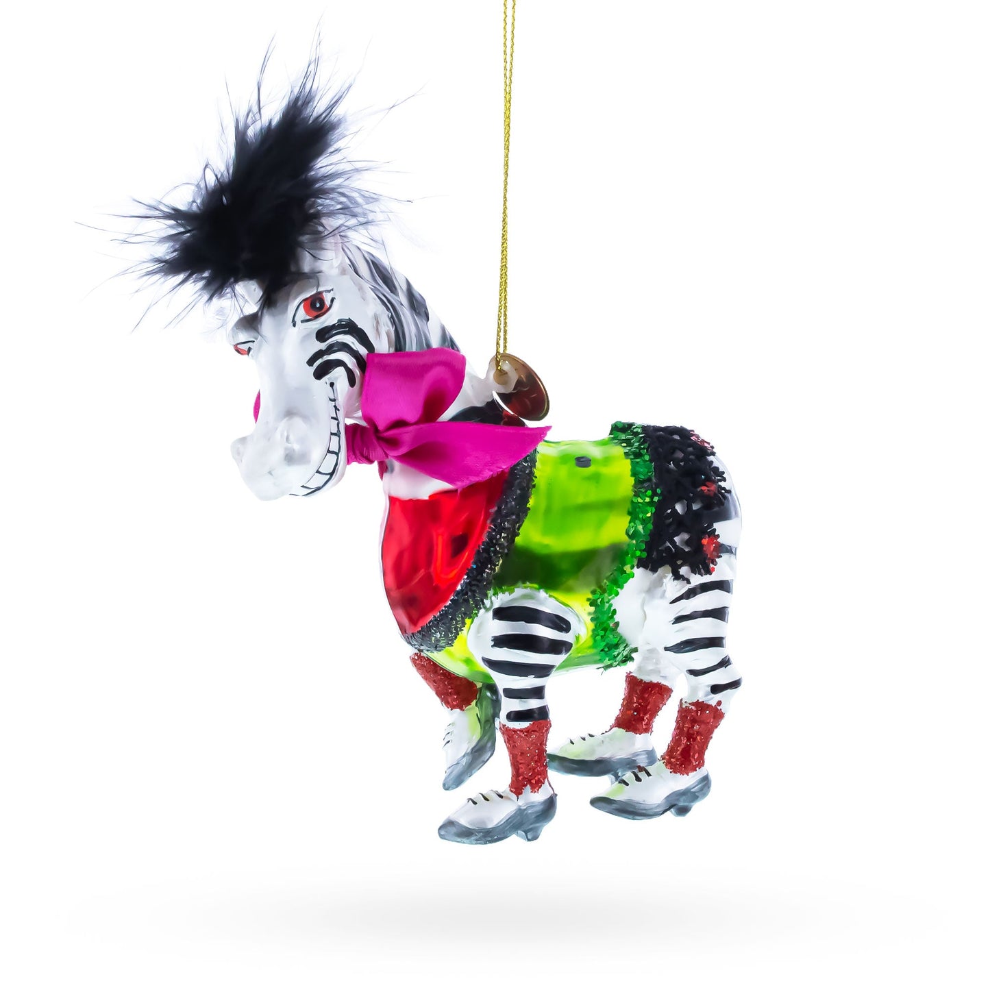 Zebra in Costume Glass Christmas Ornament