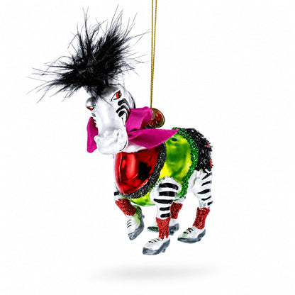 Zebra in Costume Glass Christmas Ornament