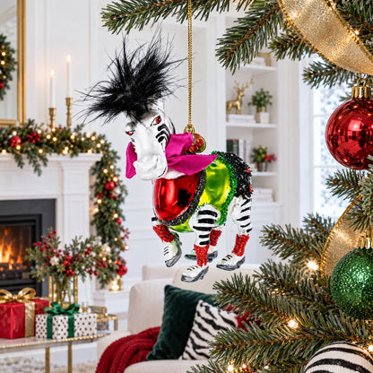 Zebra in Costume Glass Christmas Ornament