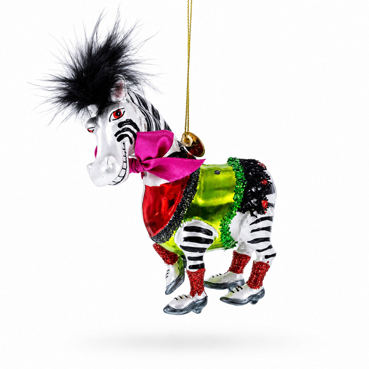 Zebra in Costume Glass Christmas Ornament