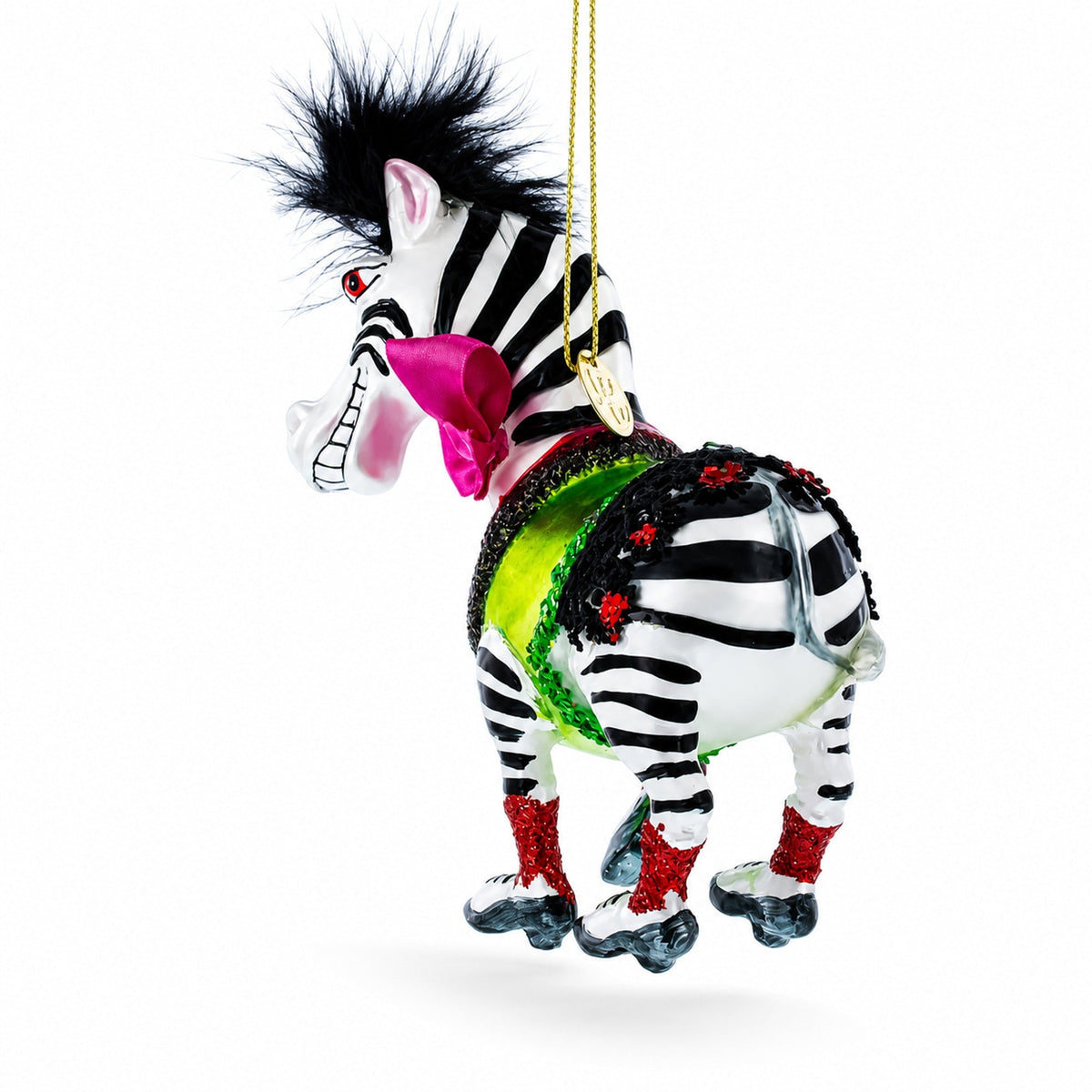 Zebra in Costume Glass Christmas Ornament