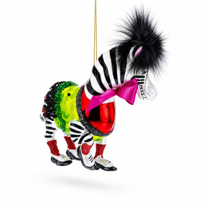 Zebra in Costume Glass Christmas Ornament