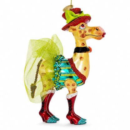 Giraffe in Costume Glass Christmas Ornament