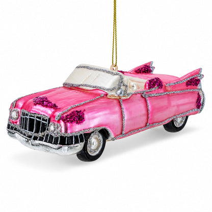 Classic Convertible Retro Car Glass Christmas Ornament