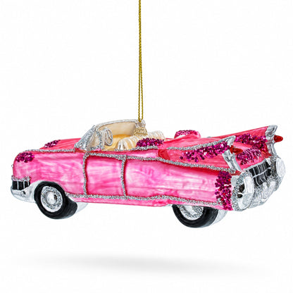 Classic Convertible Retro Car Glass Christmas Ornament