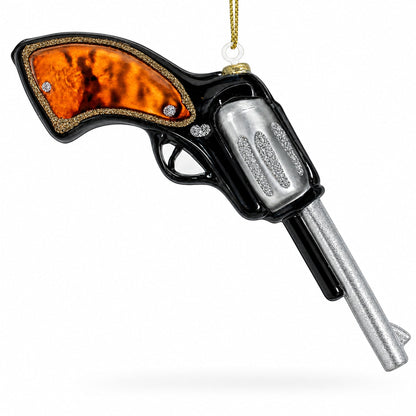 Revolver Handgun Glass Christmas Ornament