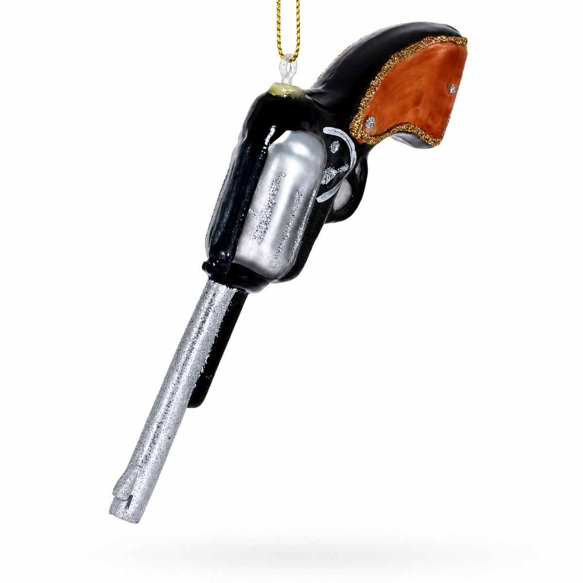 Revolver Handgun Glass Christmas Ornament