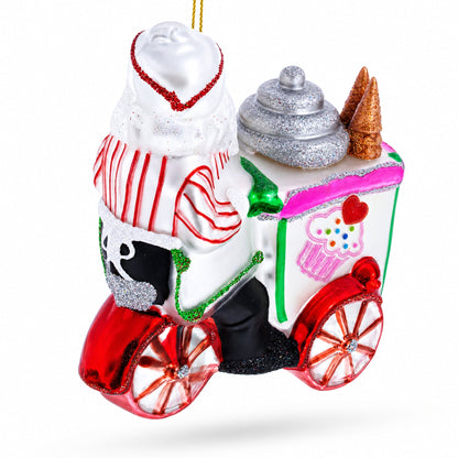 Santa the Ice Cream Cart Glass Christmas Ornament