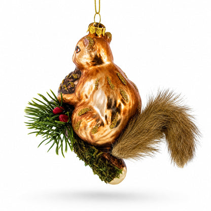Squirrel on a Branch Glass Christmas Ornament
