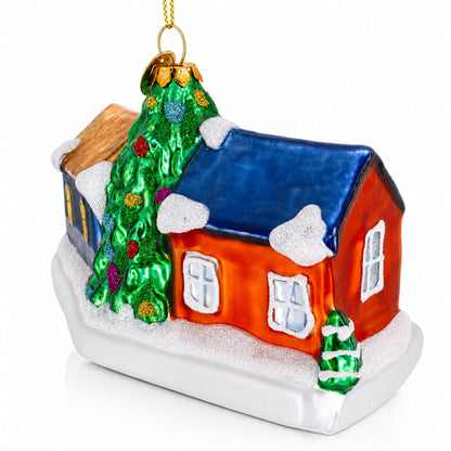 Neighborly Welcome House Glass Christmas Ornament