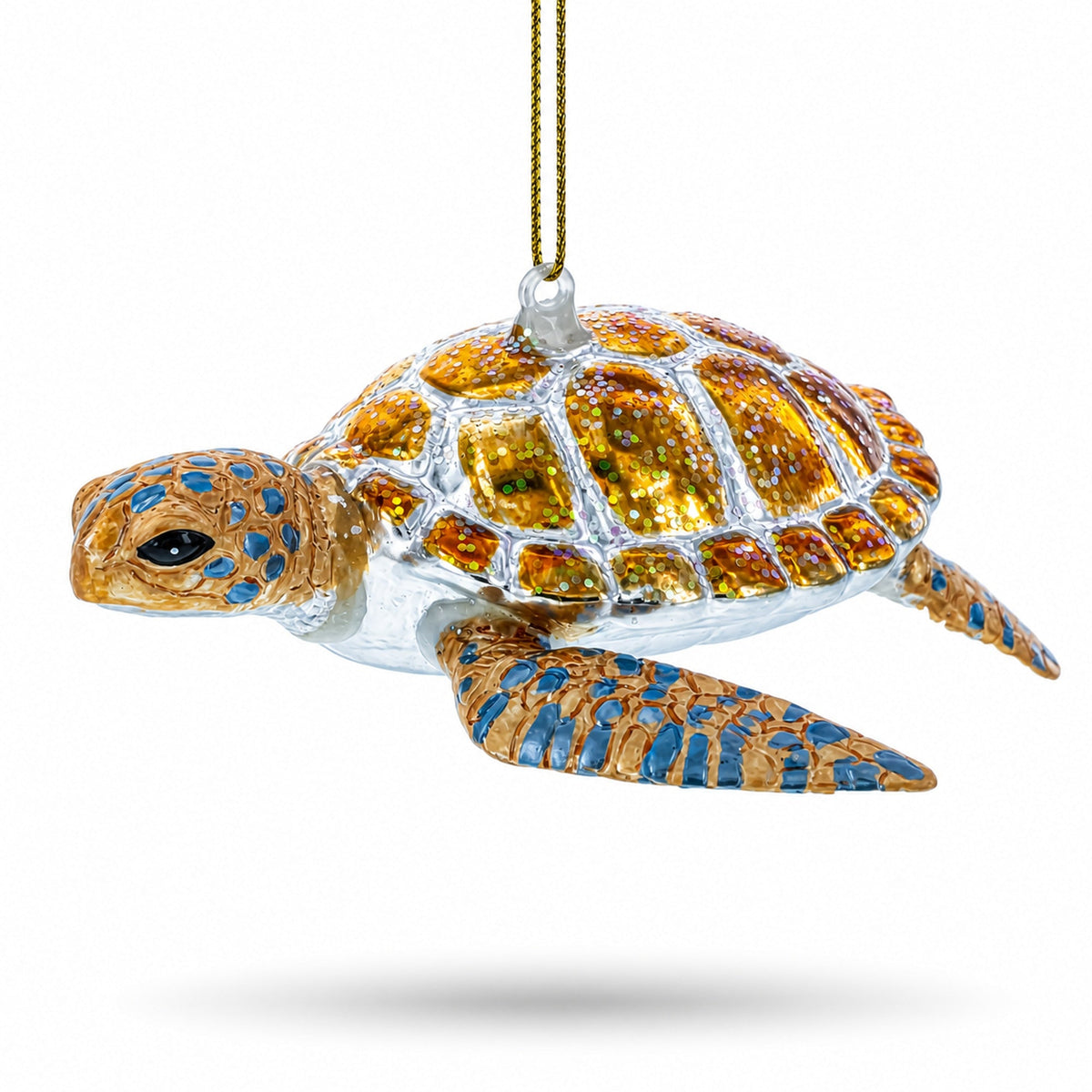 Glittered Turtle Glass Christmas Ornament