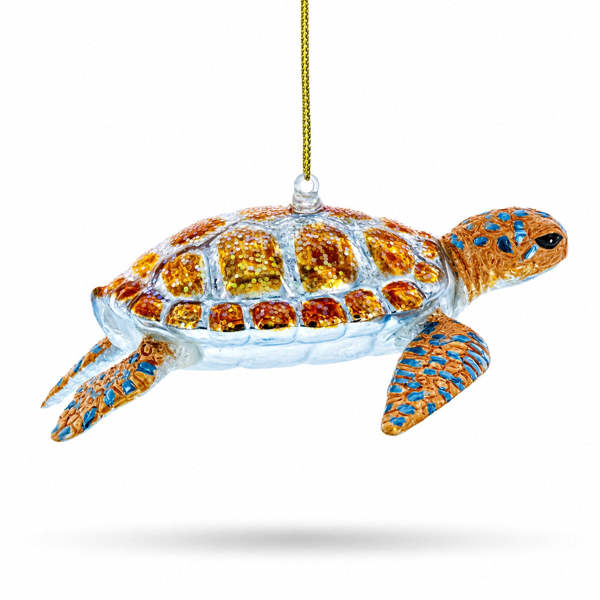 Glittered Turtle Glass Christmas Ornament