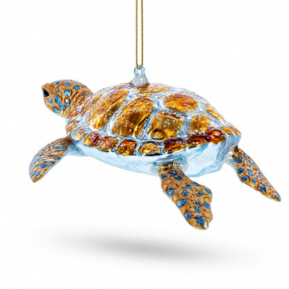 Glittered Turtle Glass Christmas Ornament