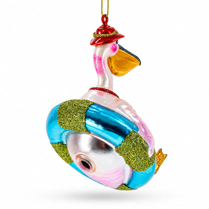 Pelican on Inflatable Ring Glass Christmas Ornament