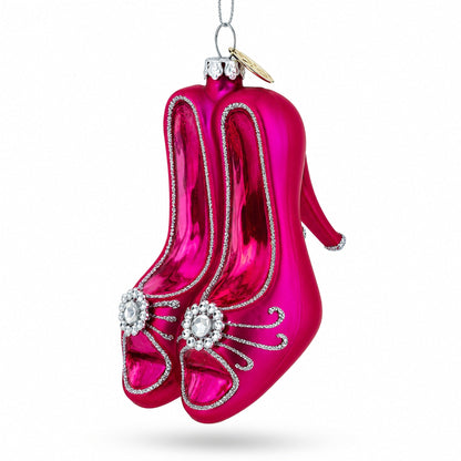 Chic Pink High Heels Glass Christmas Ornament