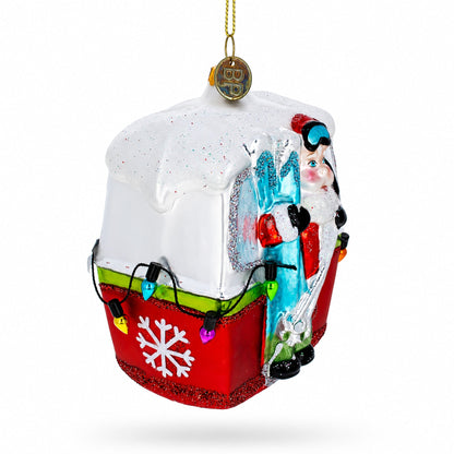 Santa with Skis in Gondola Glass Christmas Ornament