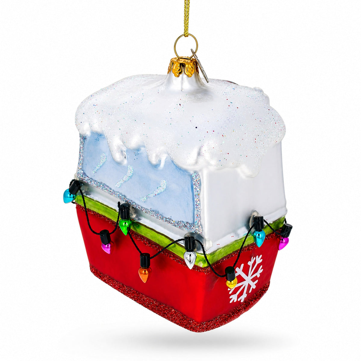 Santa with Skis in Gondola Glass Christmas Ornament