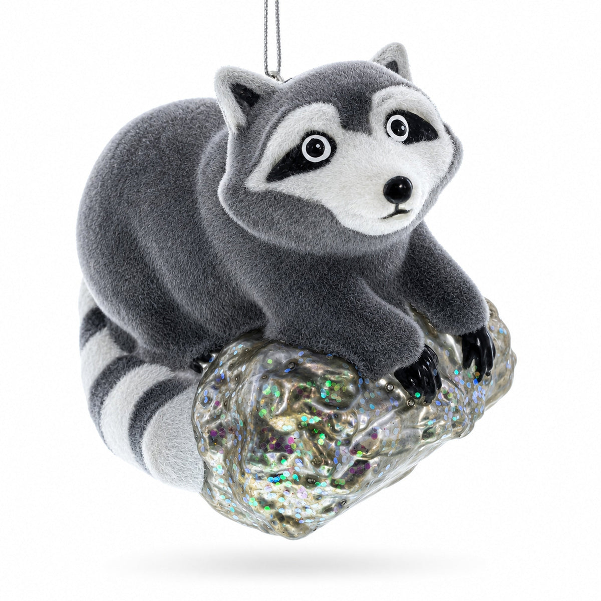 Racoon on a Log Glass Christmas Ornament