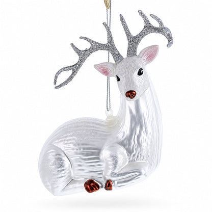 White Deer Glass Christmas Ornament