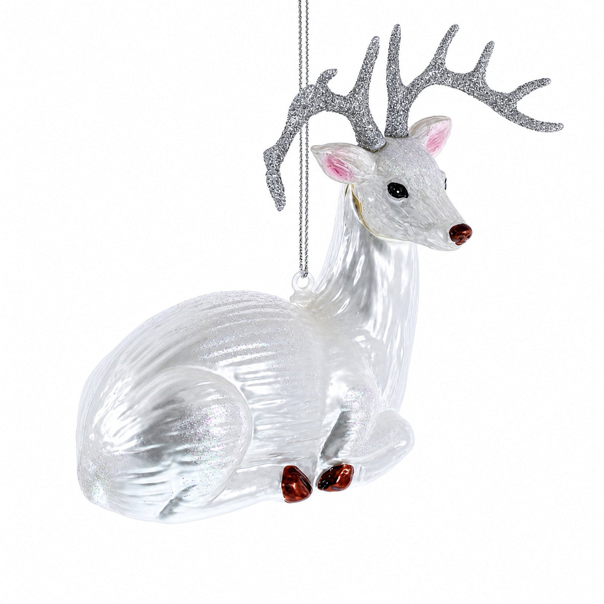 White Deer Glass Christmas Ornament