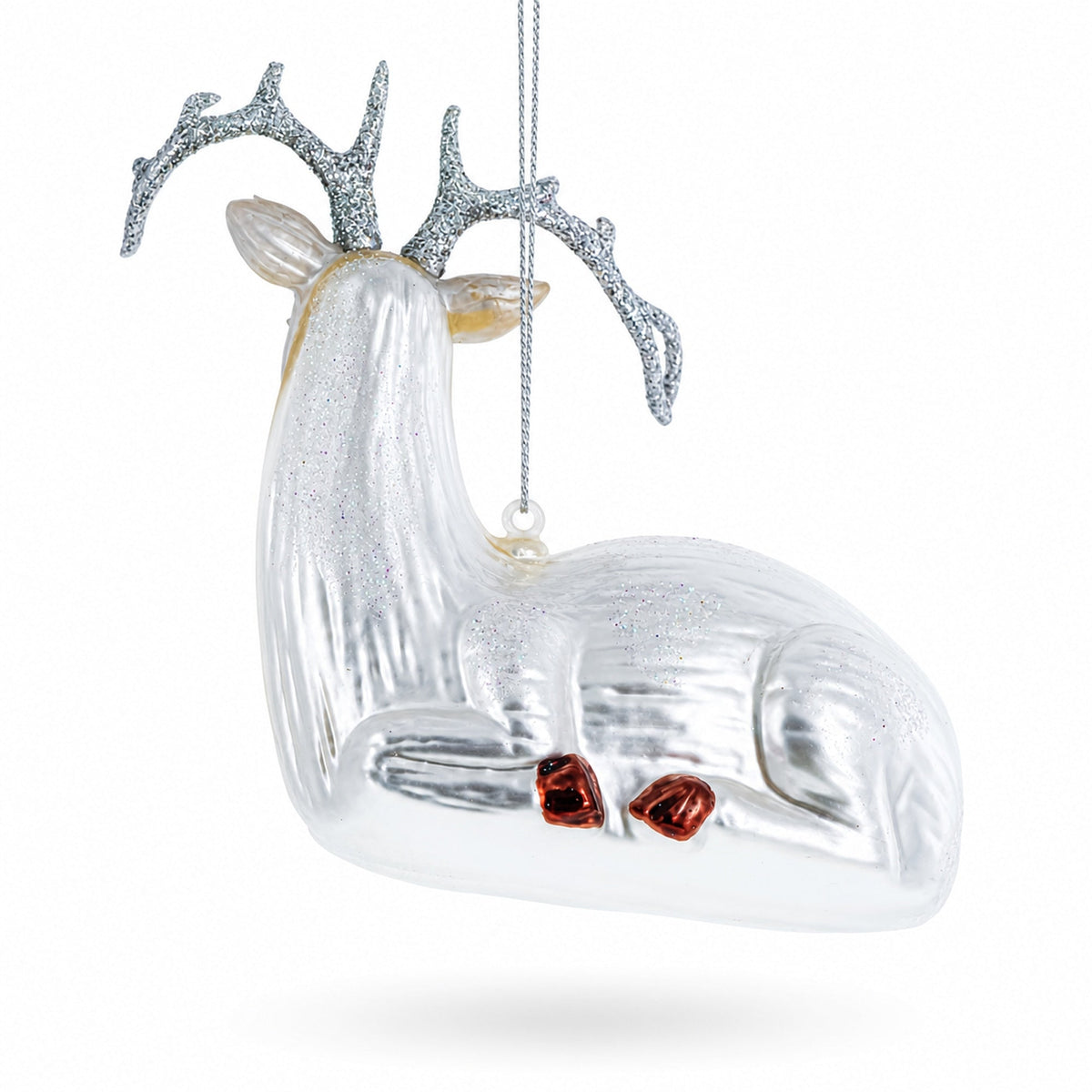 White Deer Glass Christmas Ornament
