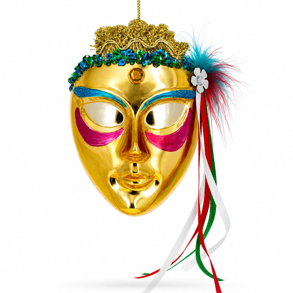 Celebratory Mask Glass Christmas Ornament