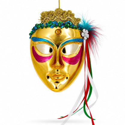 Celebratory Mask Glass Christmas Ornament