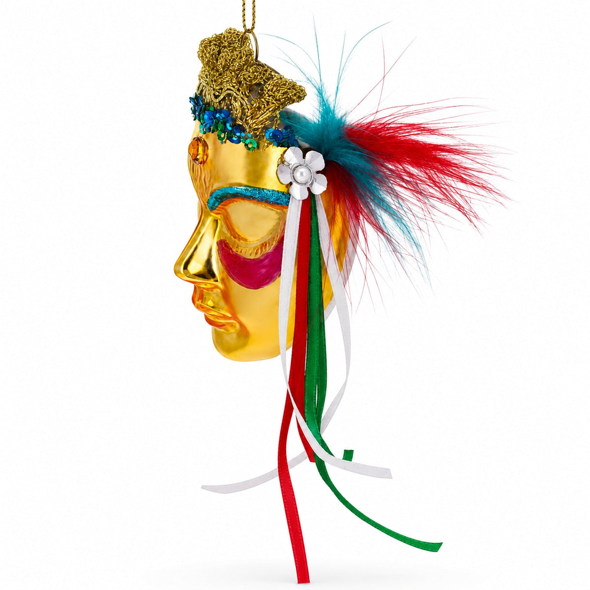 Celebratory Mask Glass Christmas Ornament